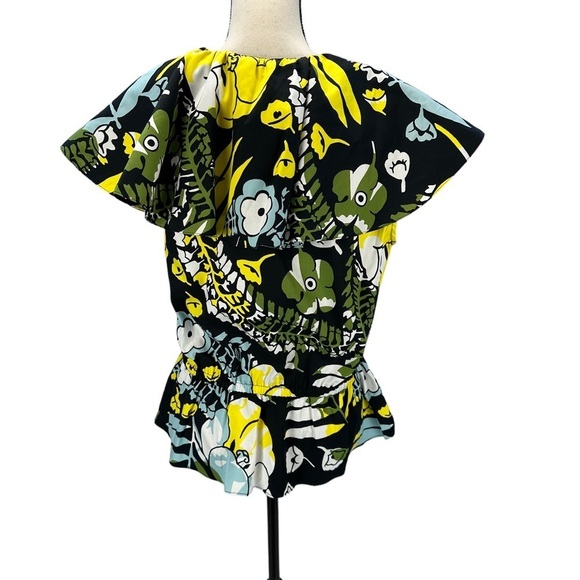 INC Sleeveless Ruffle Collar and Hem Blouse - Black Yellow Green Blue - size XL - Picture 3 of 9